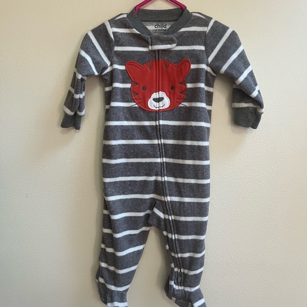 Carter's Gray and White Striped Footie with Red Animal Patch